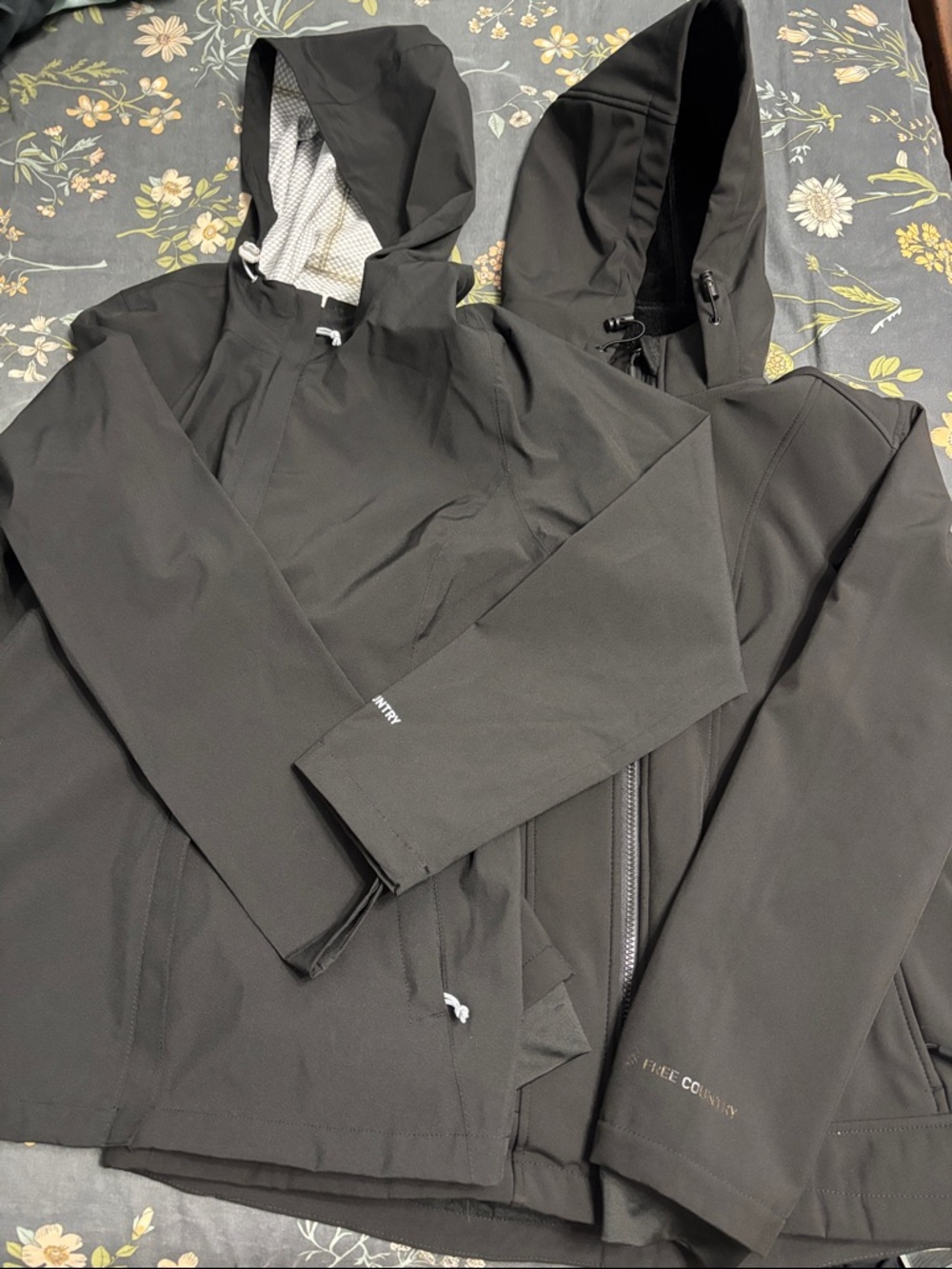 Bundle of Two Free Country Black Hooded Jackets one Windbreaker one Snow Size L